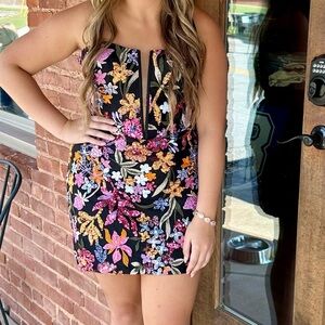 Alyce Paris Black & Floral Beaded Mini Dress